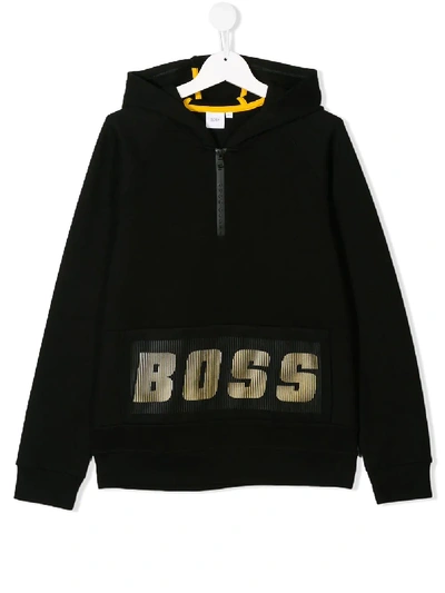 Shop Hugo Boss Teen Logo Print Hoodie In Black