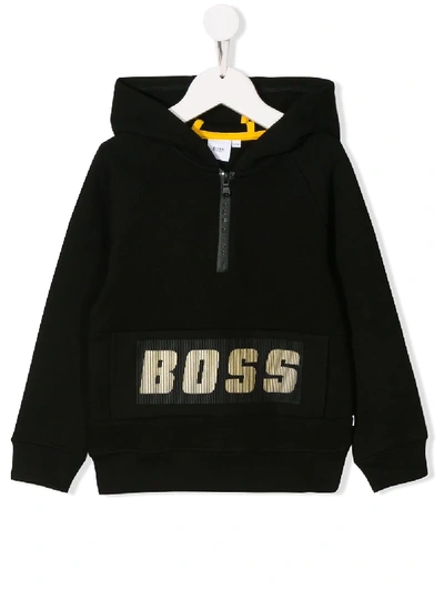 Shop Hugo Boss Logo Print Hoodie In Black