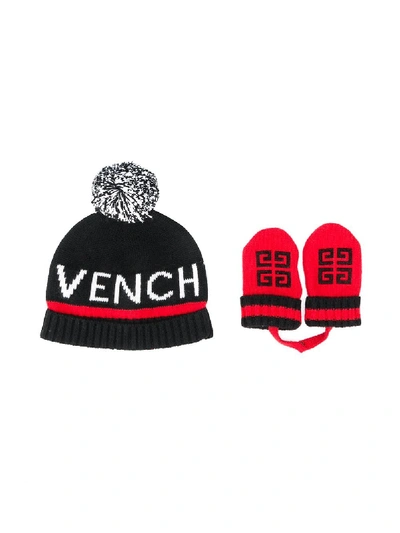 Shop Givenchy Logo Intarsia Hat Set In Black