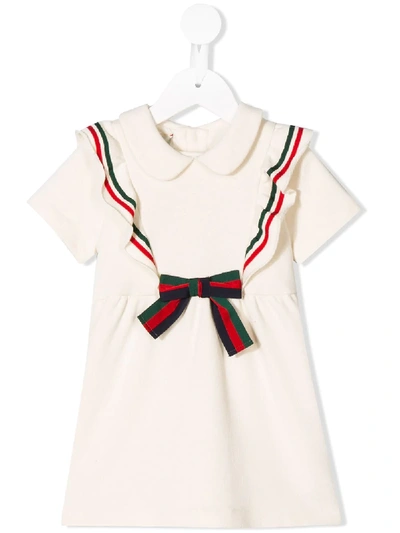 Shop Gucci Ruffle Trim Web Dress In White