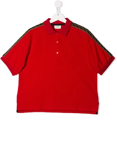 Shop Fendi Teen Logo Trim Polo Shirt In Red