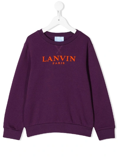 Shop Lanvin Enfant Logo Print Sweatshirt In Purple