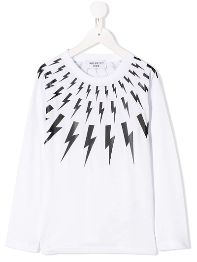 Shop Neil Barrett Lightning Bolt Print T-shirt In White