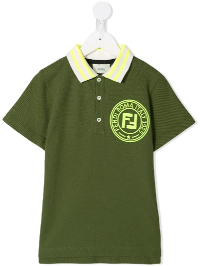 Shop Fendi Logo Print Polo Shirt In Green