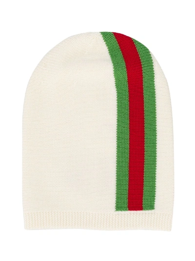 Shop Gucci Web Knitted Beanie In White
