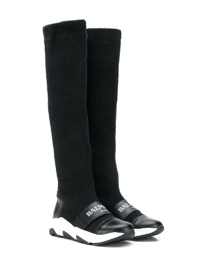 Shop Balmain Tall Sneakers In Black