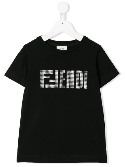 Shop Fendi Houndstooth Logo T-shirt In Black