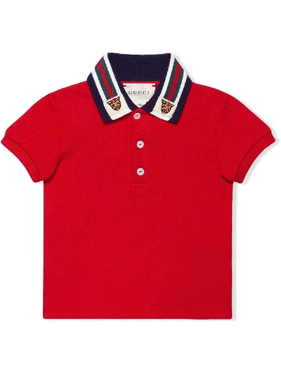 Shop Gucci Baby Polo With Web And Tiger Head In Red