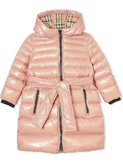 Shop Burberry Padded Belted Coat In Pink