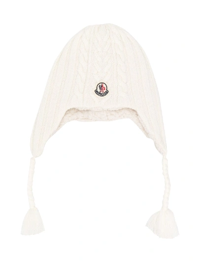 Shop Moncler Logo Knitted Hat In White
