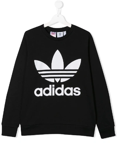 Shop Adidas Originals Trefoil Logo Sweatshirt In Black