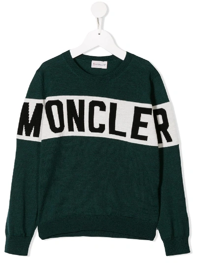 Shop Moncler Logo Intarsia Sweater In Green