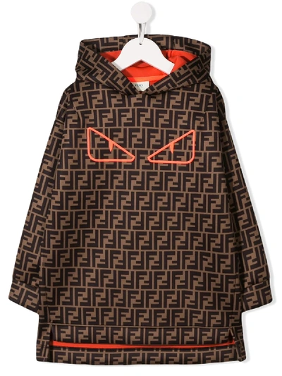 Shop Fendi Logo Print Hoodie Dress In Brown