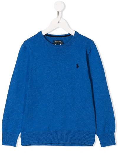 Shop Polo Ralph Lauren Embroidered Logo Jumper In Blue