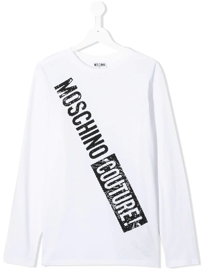 Shop Moschino Teen Logo Print T-shirt In White