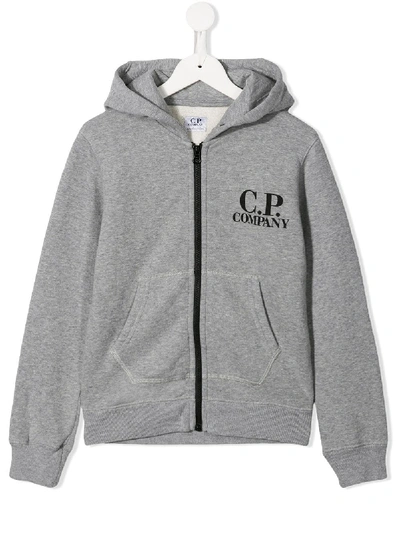 Shop C.p. Company Goggle Lens Zip Front Hoodie In Grey