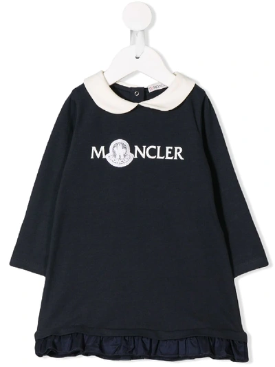 Shop Moncler Logo Long-sleeve Dress In Blue