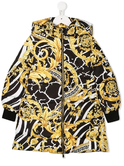 Shop Young Versace Baroque Print Padded Coat In Black