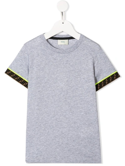 Shop Fendi Ff Logo Trim T-shirt In Grey