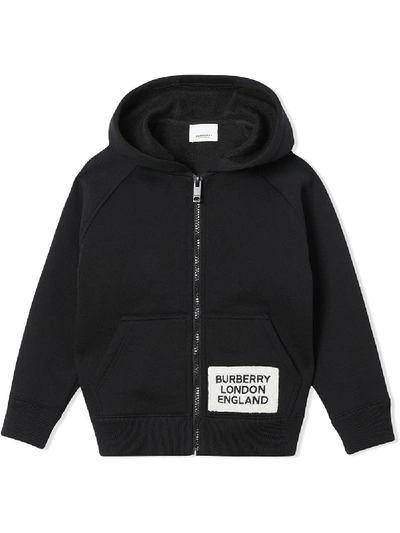 Shop Burberry Logo Patch Zip-up Hoodie In Black