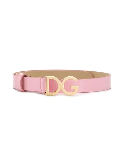 Shop Dolce & Gabbana Dg-logo Patent Leather Belt In Pink