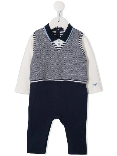 Emporio Armani Babies' Chevron Print One Piece In Blue | ModeSens