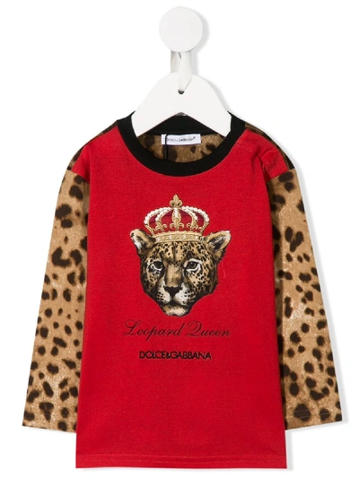 Shop Dolce & Gabbana Leopard Queen Sweatshirt In Red