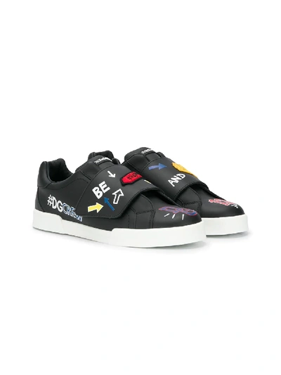 Shop Dolce & Gabbana Teen Logo Patch Low Top Sneakers In Black