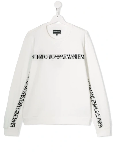 Shop Emporio Armani Teen Logo Tape Sweatshirt In White