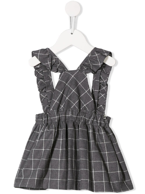 grey black and white check print pinafore