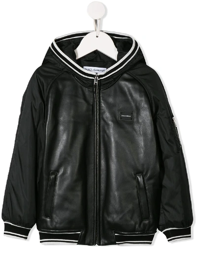 Shop Dolce & Gabbana Hooded Bomber Jacket In Black
