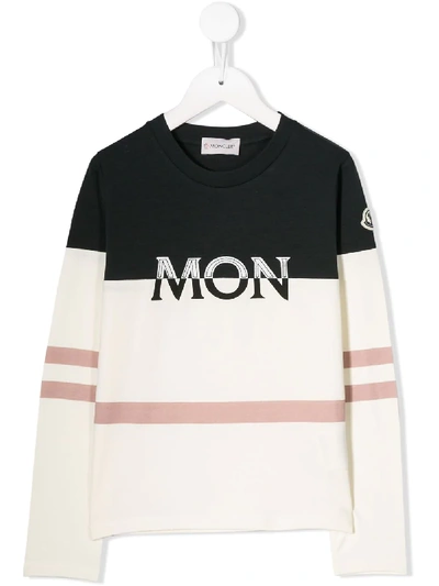 Shop Moncler Embroidered Logo Long Sleeve Top In White