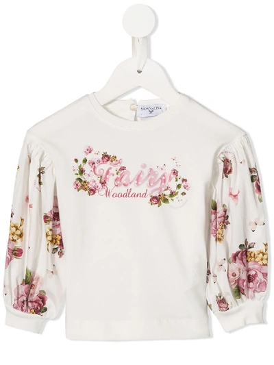 Shop Monnalisa Flower Print Long-sleeved Top In White