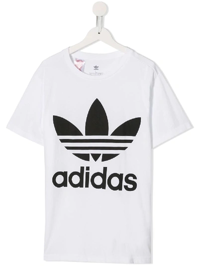 Shop Adidas Originals Teen Trefoil Logo Print T-shirt In White