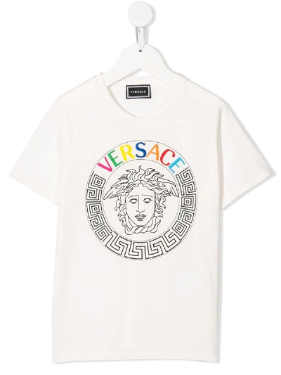 Shop Young Versace Medusa Head Logo T-shirt In White
