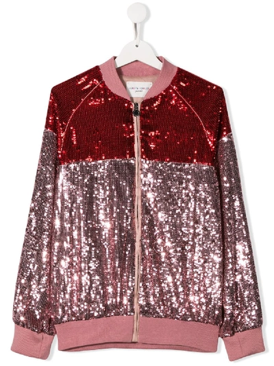 Shop Alberta Ferretti Teen Sequin-embellished Zip-up Jacket In Pink