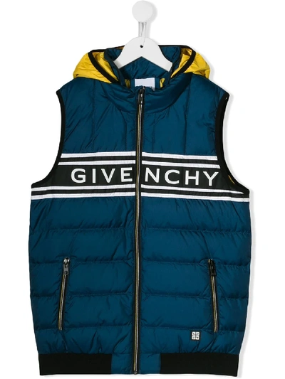 Shop Givenchy Teen Logo Colour-block Gilet In Blue