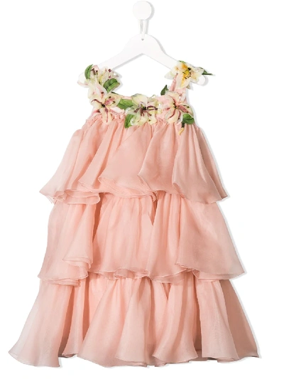 Shop Dolce & Gabbana Floral Ruffle Dress In Pink