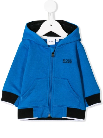 Shop Hugo Boss Two-tone Hooded Sweatshirt In Blue