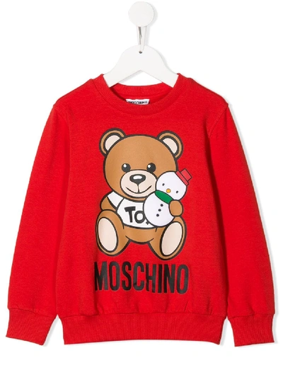 Shop Moschino Teddy Bear Logo Print Sweatshirt In Red