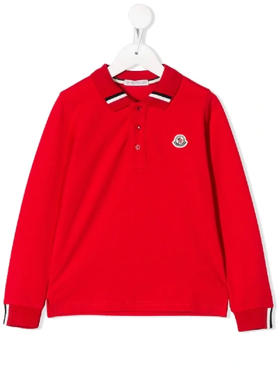 Shop Moncler Striped Collar Polo Shirt In Red