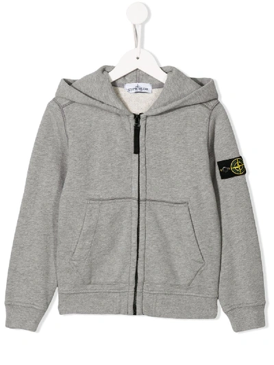 Shop Stone Island Junior Logo Zipped Hoody In Grey