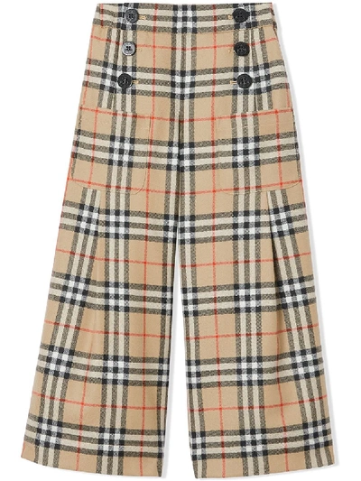Shop Burberry Vintage Check Wool Sailor Trousers In Neutrals