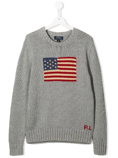 Shop Ralph Lauren American Flag Knitted Sweatshirt In Grey