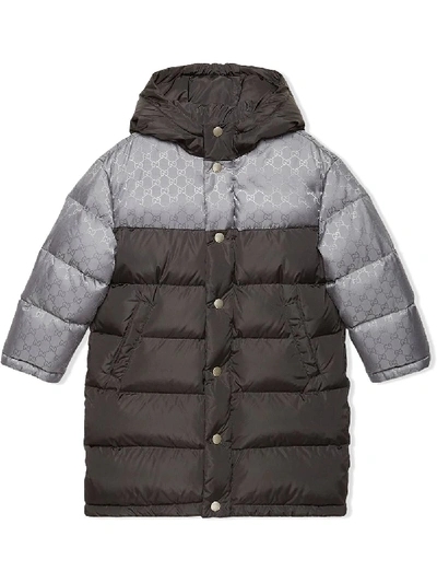 Shop Gucci Padded Nylon Jacket With Gg Motif In Grey