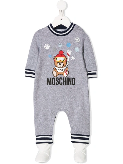 Shop Moschino Teddy Bear Print Babygrow In Grey