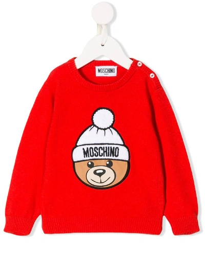 Shop Moschino Embroidered Logo Jumper In Red