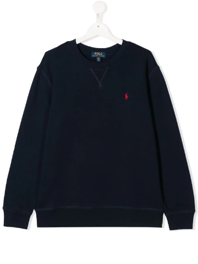 Shop Ralph Lauren Teen Embroidered Logo Sweater In Blue