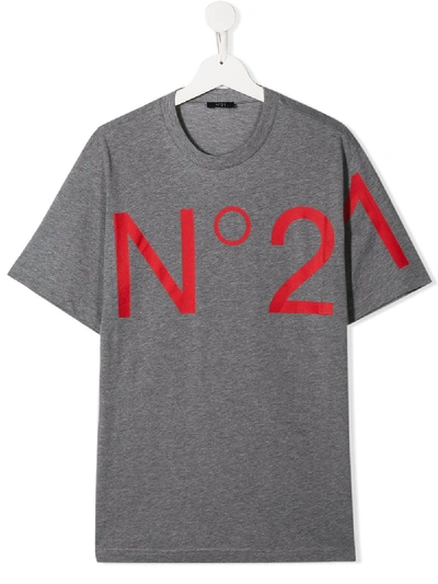 Shop N°21 Teen Logo Print T-shirt In Grey