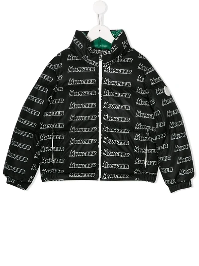 Shop Moncler Logo Print Padded Jacket In Black